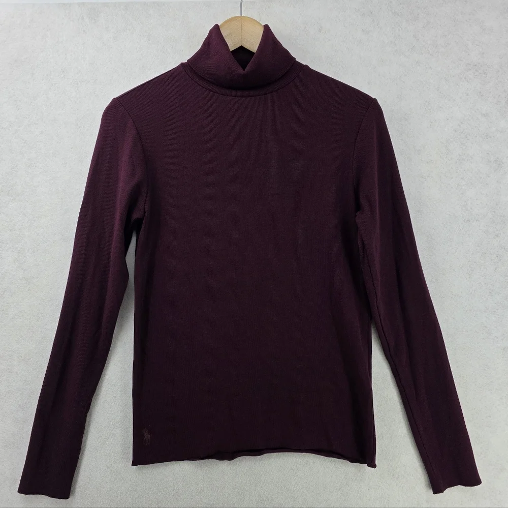 Polo Ralph Lauren Plum Stretch Blend Ribbed Turtleneck Women's Size Large - Picture 9 of 9